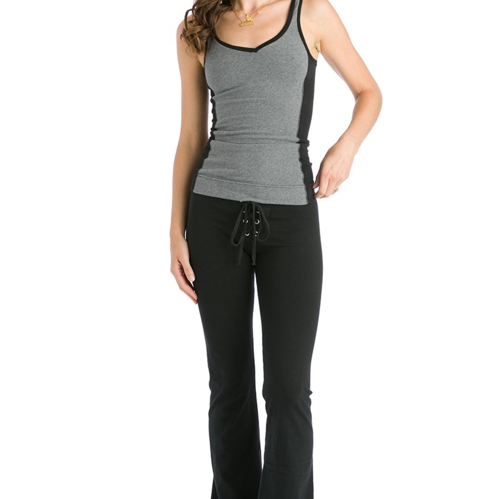 Gray and Black Tank Top with Black Pants